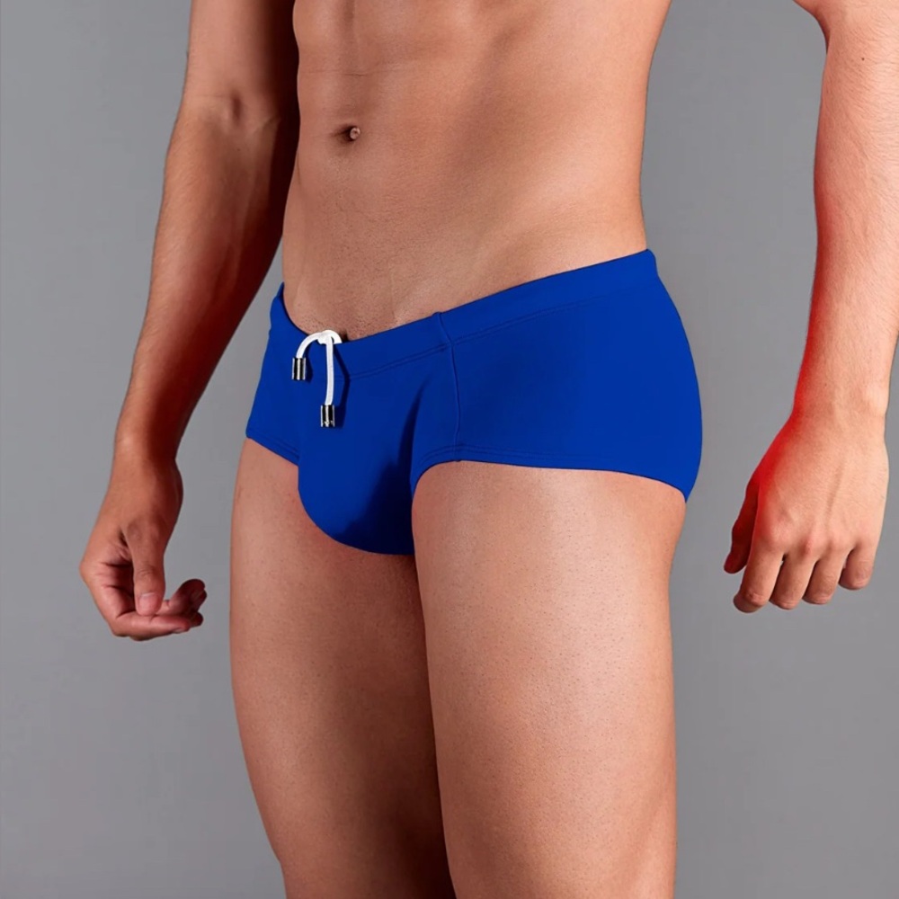 Men’s Coral Swim Trunks | Low Rise Swim Briefs with Drawstring | Size M